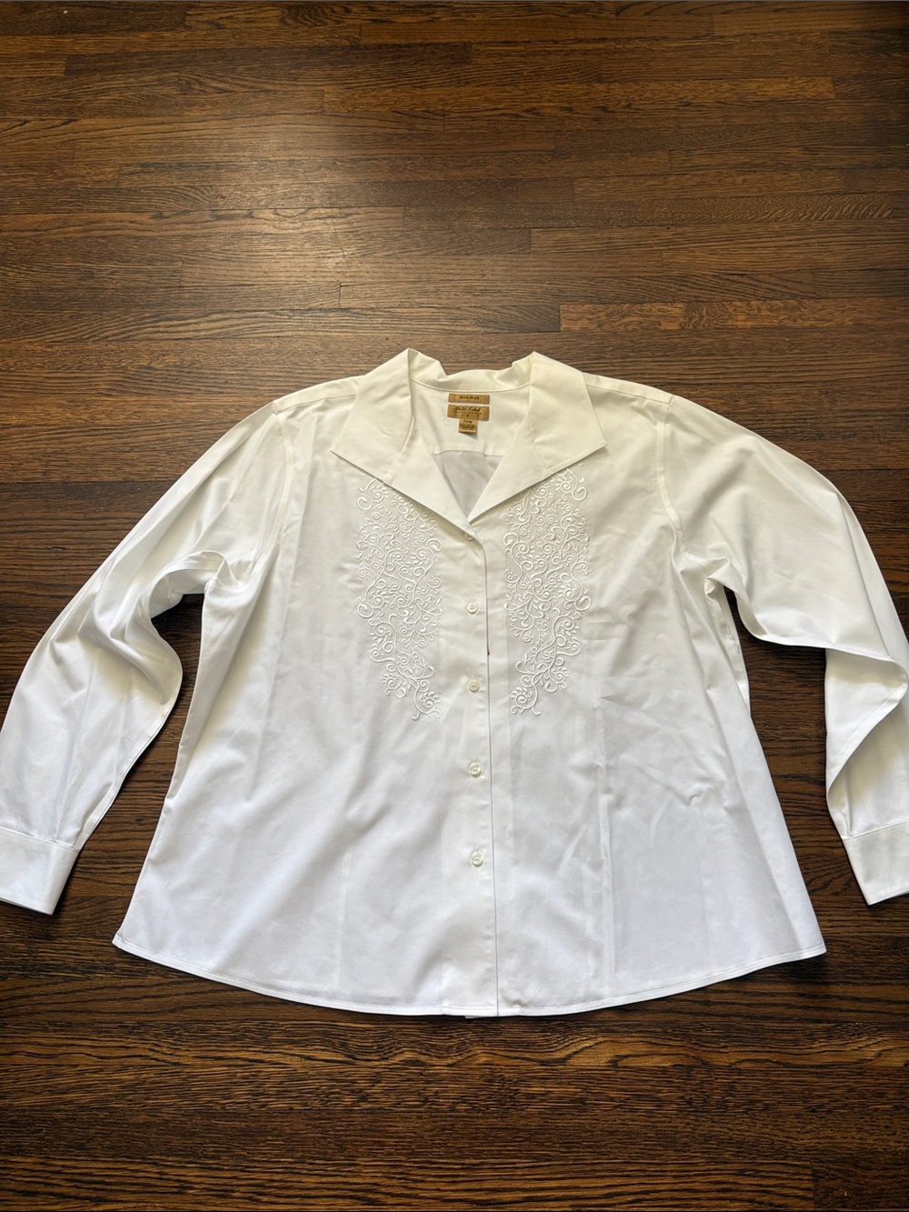 White Embroidered Long-Sleeve Button-Down Shirt